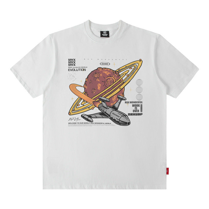 Men T Shirt Vintage Space Print Short Sleeve T-shirt for Men and Women Hip Hop Loose