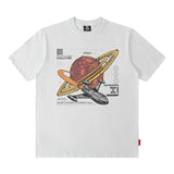 Men T Shirt Vintage Space Print Short Sleeve T-shirt for Men and Women Hip Hop Loose