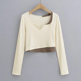 Women T-Shirt Contrast Color Women's Stitching Bottoming Shirt Long Sleeve T-shirt