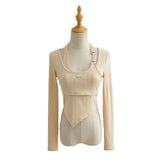 Women T-shirt Spring Summer Women's Wear Stitching Long Sleeve T-shirt Female