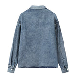 Men Denim Jacket Men's Spring and Autumn Denim Polo Shirt Top