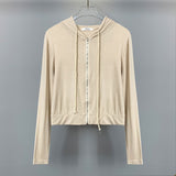 Women Long Sleeve Shirt Hooded Zipper Sweatshirt Long Sleeve Short Top Tube Top Vest