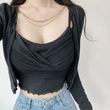Women Long Sleeve Shirt Vest Women Cardigan Jacket Long-Sleeved T-shirt