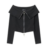 Women Long Sleeve T-shirt Long-Sleeve Zipper T-shirt Women's Autumn Short Top