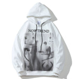 Men Fleece Lined Hoodie Figure Printed Hoodie Men's Casual Ins Loose Pullover Top