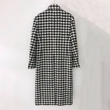 Plaid Trench Coat Autumn Houndstooth Long below the Knee Woolen Coat