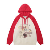 Men Hoodie Color-Block Raglan Sleeves Hooded Pullover Loose Casual Hoodie