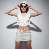 Woman Dresses Women's Clothing Spring V-neck Stitching Skirt Outfit
