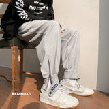 Men Sweatpants Waffle Pants Men Loose Design Zipper