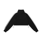 Women Hoodie Short Sweater Spring and Autumn Striped Stitching