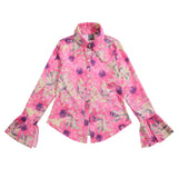 Women Long Sleeve Shirt Flare Sleeve Floral Shirt Women Autumn Hawaii Vacation Style