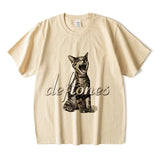 Cute and ring Cat Printed Short Sleeve T-shirt