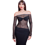 Women Dresses Autumn and Winter Women's Clothing Sexy Sheer Mesh Dress