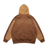 Men Fleece Lined Hoodie Cardigan Sweater Men's Winter Loose Color Contrast Patchwork Embroidered Letters