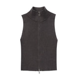 Women Vest Solid Color Short Knitted Vest Girls' Knitted T-shirt