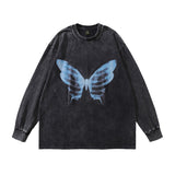 Men Long Sleeve Shirt Printed Washed round Neck Long Sleeve Bottoming T-shirt Men and Women Vintage