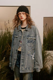 Unisex Jacket Fall Frayed Hem Denim Jacket Women's Clothing