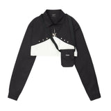 Women Long Sleeve Shirt Short Shirt Women's Spring and Autumn Stitching Contrast Color Long Sleeves Shirt