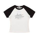 Women T-shirt Short Sleeve T-shirt Women's Raglan Sleeve Color Matching Summer round Neck