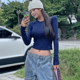 Women Long Sleeve Shirt Short Top Spring and Autumn Long Sleeve T-shirt Bottoming Shirt
