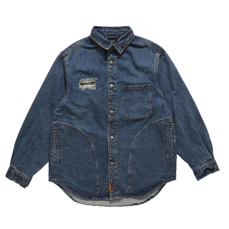 Men Denim Jacket Vintage Washed Long Sleeve Denim Jacket Men Loose Letter Embroidery