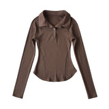 Women T-Shirt Spring Hem Tight Long Sleeve T-shirt Top