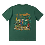 Men T Shirt Vintage Print Short Sleeves T-shirt Men and Women Old Summer Loose