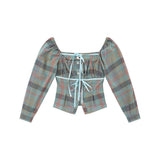 Women Long Sleeve Shirt Girls' Retro Contrast Color Striped Cotton Spring and Autumn