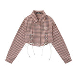 Women Long Sleeve Shirt Women's Plaid Long Sleeve Shirt Autumn Short Shirt