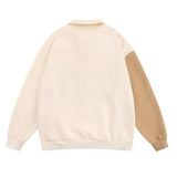 Men Hoodie Embroidered Letter Lapel Sweater Long Sleeve Polo Collar Pullover