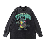 Men Long Sleeve Shirt Angel Print Washed Long Sleeve Bottoming T-shirt for Men and Women