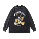 Men Long Sleeve Shirt Cartoon Printed Long-Sleeved T-shirt Men and Women Distressed Tops