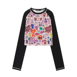 Women Long Sleeve T-Shirt Printed Long Sleeve T-shirt Girls Autumn Casual O-neck Short
