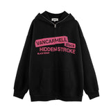 Men Hoodie Masked Hooded Sweater Men's Zipper Cardigan Letter Print Baggy Coat