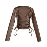 Women T-shirt Spring and Autumn Slim Fit Square Collar Long Sleeve T-shirt Women's Short