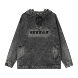 Men Denim Jacket Washed Do the Old Cowboy Sweater Men's Hooded Pullover Coat Loose Top Spring and Autumn