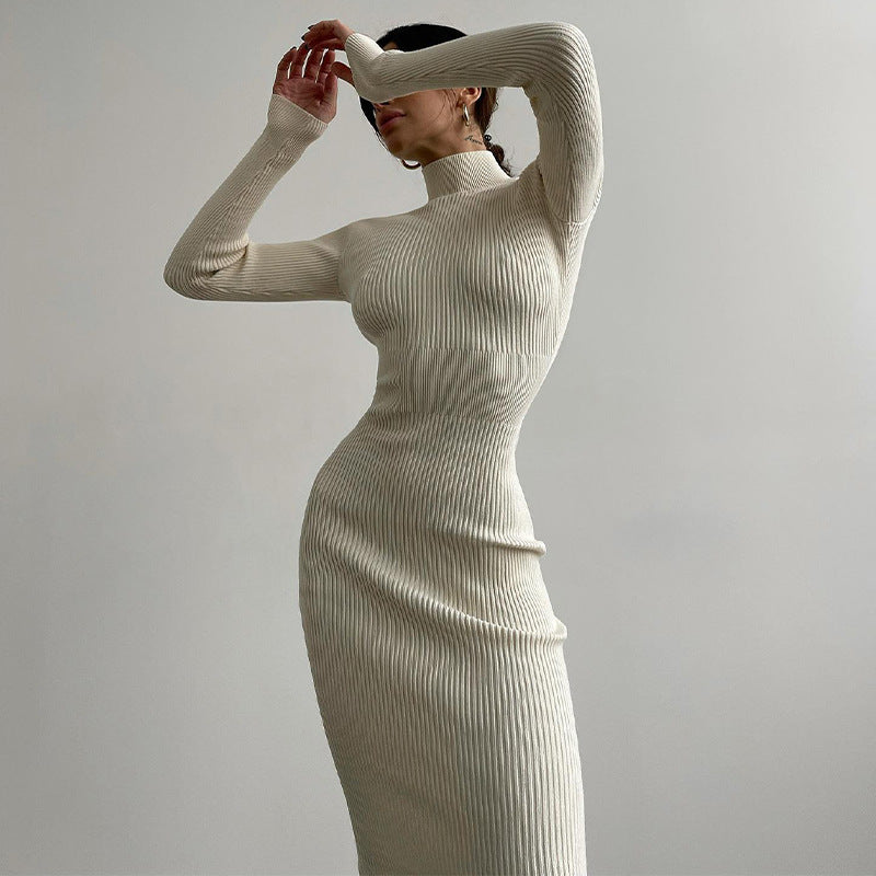 Women Sweater Dress Turtleneck Knitted Skirt Women's Tight Autumn and Winter Dress
