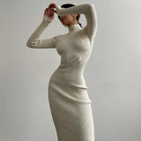 Women Sweater Dress Turtleneck Knitted Skirt Women's Tight Autumn and Winter Dress