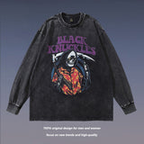 Men Long Sleeve Shirt Devil Print Long Sleeve T-shirt Men's and Women's Hiphop Distressed Top