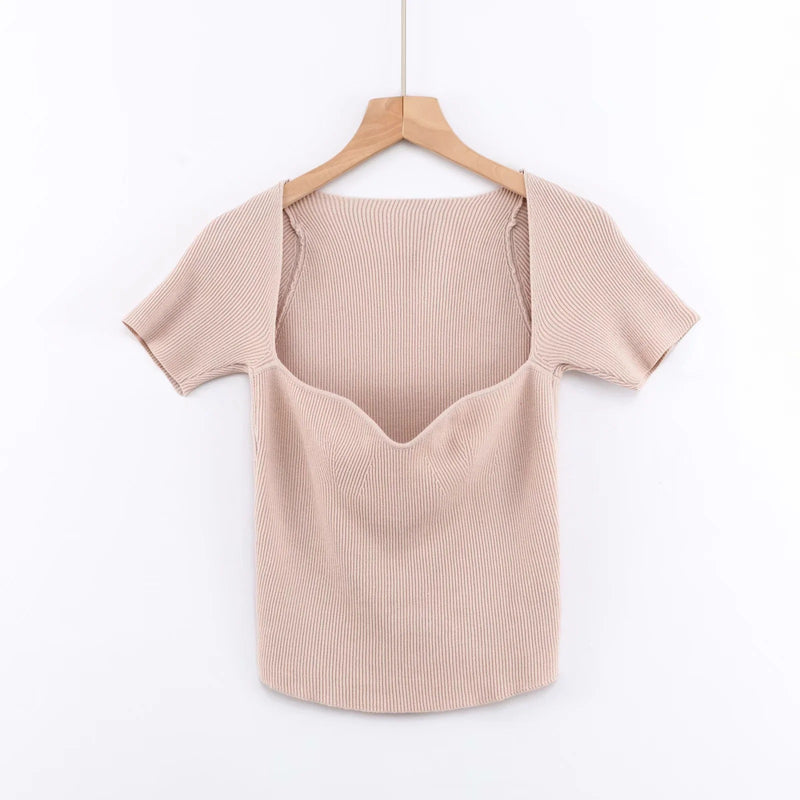 Women T-Shirt Summer Slim Fit Short Sleeve Knitted T-shirt