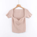 Women T-Shirt Summer Slim Fit Short Sleeve Knitted T-shirt
