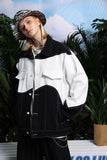 Unisex Jacket Autumn Black and White Contrast Color Twill Coat Women's Clothing