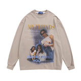Men Hoodie Print round Neck Loose Sweatshirt Boys Loose Long Sleeve Casual
