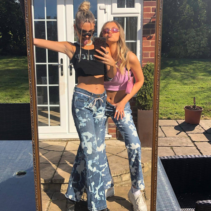 Women Cargo Pants Girls Wild Casual Printed Jeans