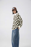 Unisex Sweater Autumn Hollow out Stitching Plaid Sweater
