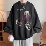 Men Hoodie round Neck Sweater Men's Autumn Chinese Cotton Long Sleeve T-shirt Retro Loose