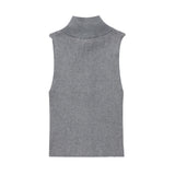 Women Vest Solid Color Short Knitted Vest Girls' Knitted T-shirt