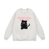 Men Hoodie Flocking Embroidered Kitten round Neck Sweater