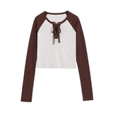 Women T-Shirt Tight T-shirt Women's Autumn Contrast Color Raglan Sleeve Bottoming Shirt