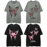 Men T Shirt Hip Hop Vintage Print Short Sleeves T-shirt Men's Wash T-shirt
